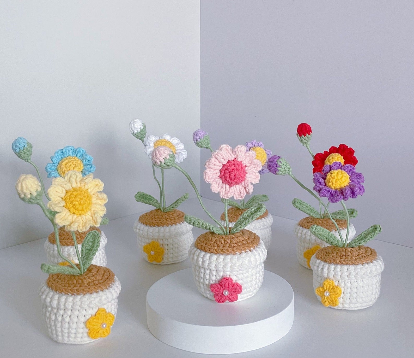 Häkel Gänseblümchen Blumen Topf Handgemachter Schreibtischdeko Geschenk