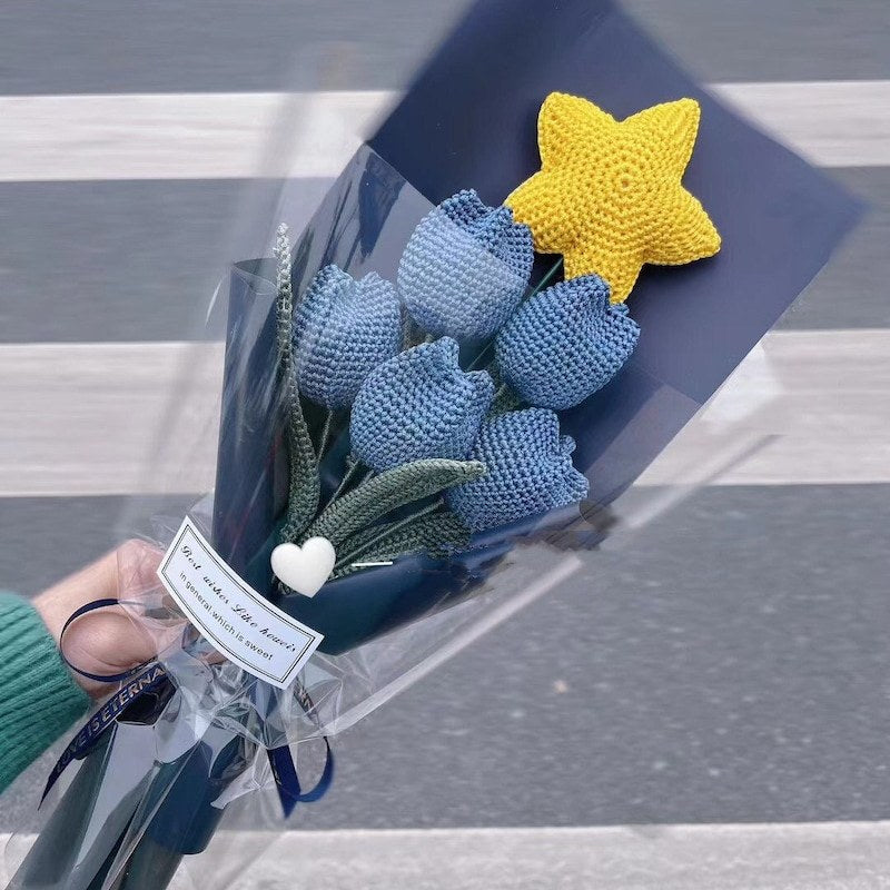 Häkel Tulpen Strauß mit Glücksstern Handgemachter Gestrickter