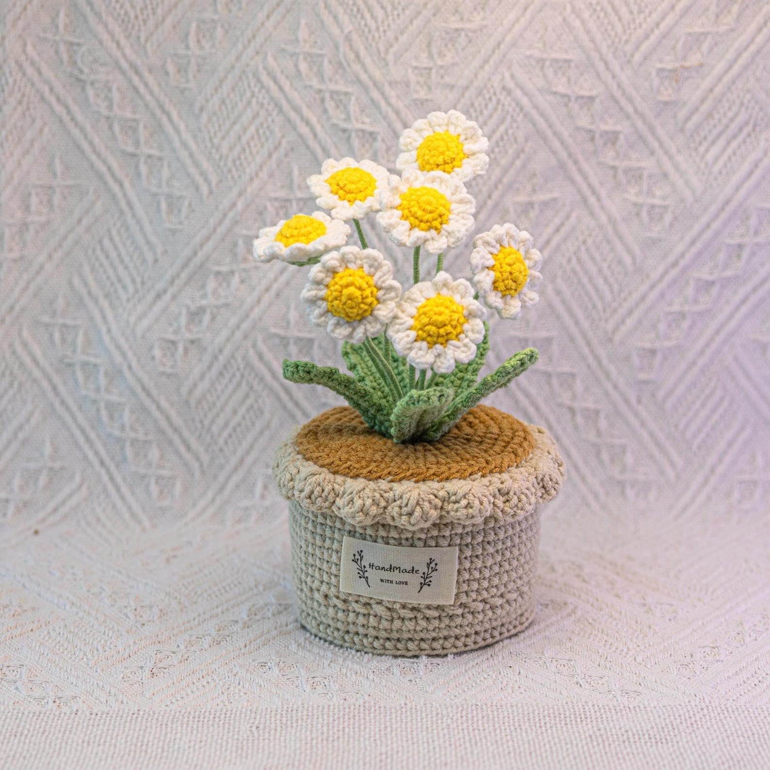 Handgemachter Häkel Gänseblümchen Blumen Topf