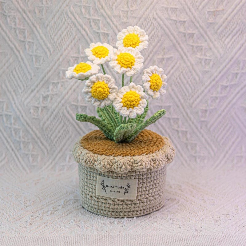 Handgemachter Häkel Gänseblümchen Blumen Topf