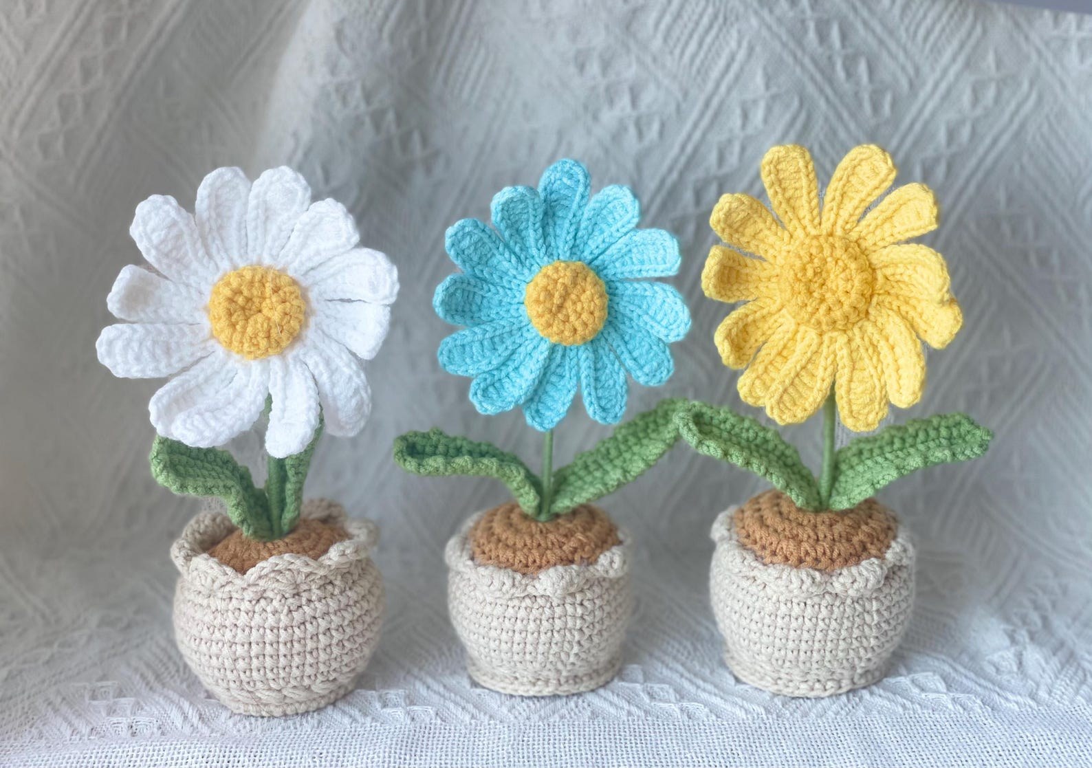 Handgemachter Häkel Gänseblümchen Blumen Topf Baumwoll Strauß