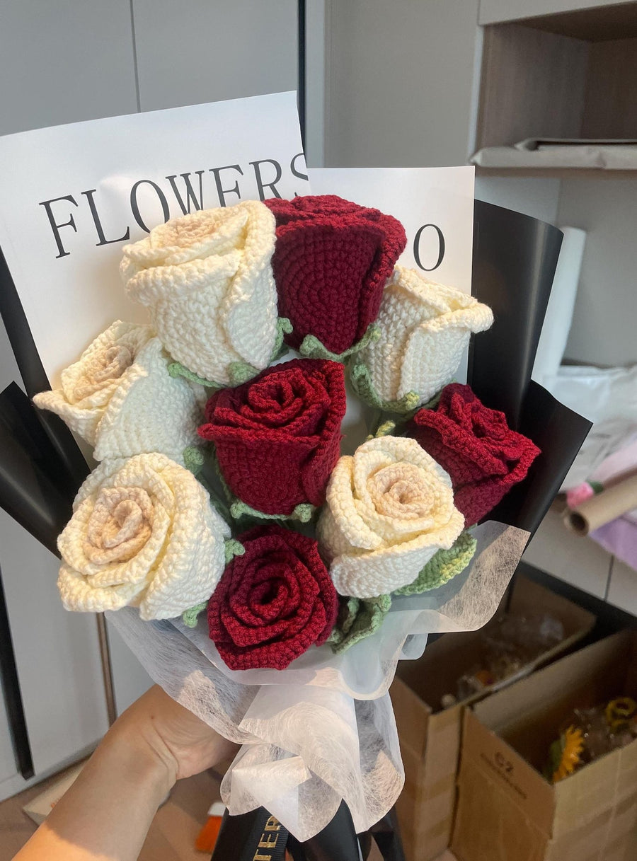 Handgemachter Häkel Rosen Strauß Gestrickter Blumen Geschenk