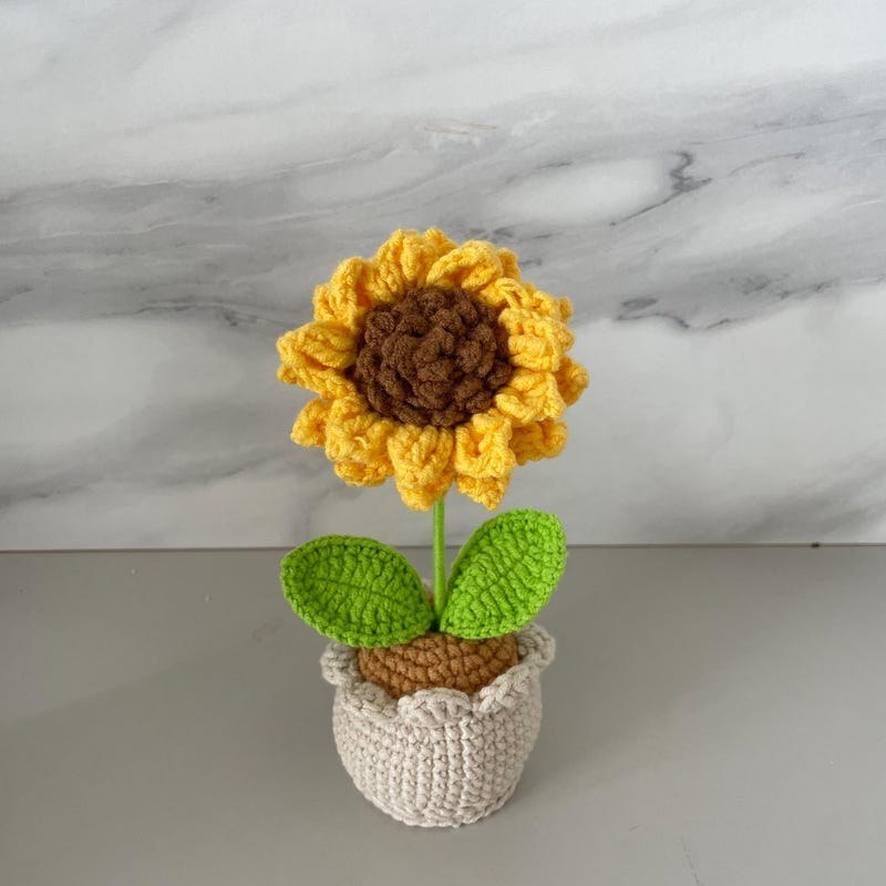 Handgemachter Häkel Sonnenblumen Topf Einzigartiger Häkel Geschenk
