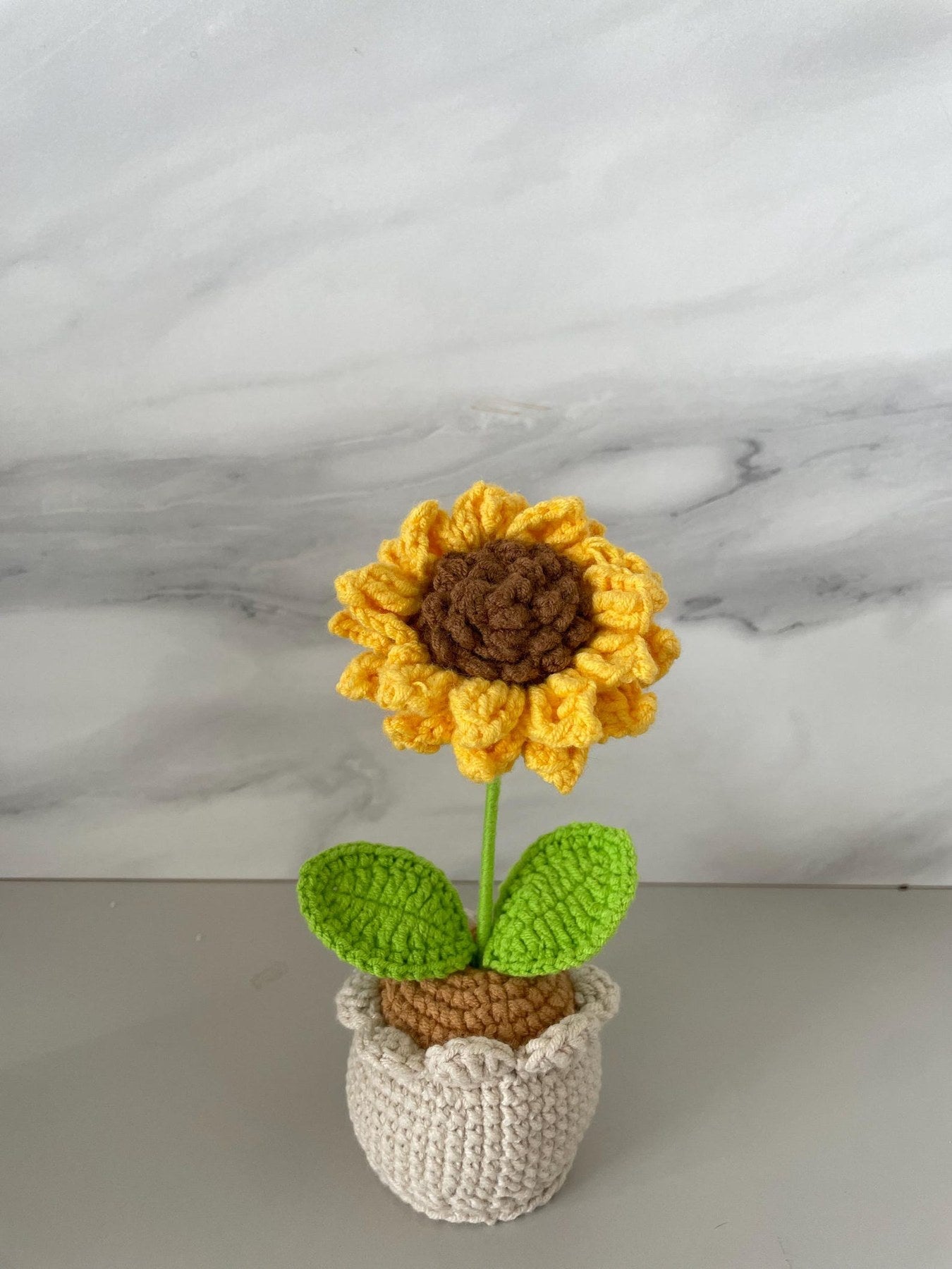 Handgemachter Häkel Sonnenblumen Topf Einzigartiger Häkel Geschenk